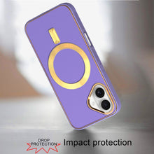 For iPhone 16 6.1inch Case Magnetic Circle Vegan Leather Cover + Tempered Glass