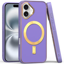 For iPhone 16 6.1inch Case Magnetic Circle Vegan Leather Cover + Tempered Glass