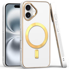 For iPhone 16 6.1inch Case Magnetic Circle Vegan Leather Cover + Tempered Glass