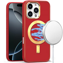 For iPhone 16 Pro 6.3in Case Magnetic Circle Vegan Leather Cover +Tempered Glass