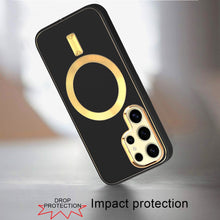 For Samsung Galaxy S24 Case Magnetic Circle Vegan Leather Hybrid Phone Cover