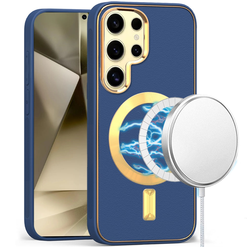For Samsung Galaxy S24+ Plus Case Magnetic Charging Vegan Leather Hybrid Cover