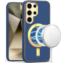 For Samsung Galaxy S24 Ultra Case Magnetic Charging Vegan Leather Hybrid Cover
