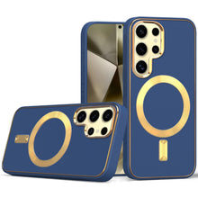 For Samsung Galaxy S24 Ultra Case Magnetic Charging Vegan Leather Hybrid Cover