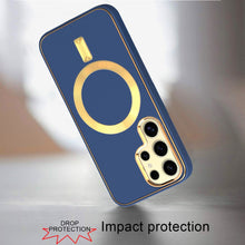 For Samsung Galaxy S24 Ultra Case Magnetic Charging Vegan Leather Hybrid Cover