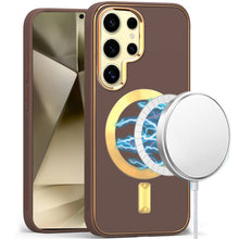 For Samsung Galaxy S24 Case Magnetic Circle Vegan Leather Hybrid Phone Cover