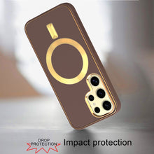 For Samsung Galaxy S24 Case Magnetic Circle Vegan Leather Hybrid Phone Cover