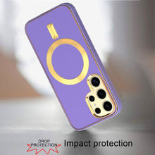 For Samsung Galaxy S24 Case Magnetic Circle Vegan Leather Hybrid Phone Cover