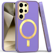 For Samsung Galaxy S24 Ultra Case Magnetic Charging Vegan Leather Hybrid Cover