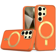 For Samsung Galaxy S24 Ultra Case Magnetic Charging Vegan Leather Hybrid Cover