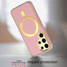 For Samsung Galaxy S24 Case Magnetic Circle Vegan Leather Hybrid Phone Cover