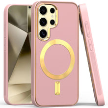 For Samsung Galaxy S24 Ultra Case Magnetic Charging Vegan Leather Hybrid Cover