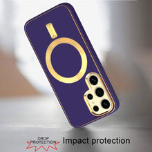 For Samsung Galaxy S24 Case Magnetic Circle Vegan Leather Hybrid Phone Cover