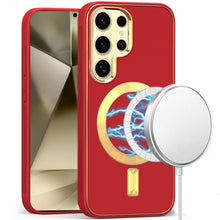 For Samsung Galaxy S24 Ultra Case Magnetic Charging Vegan Leather Hybrid Cover