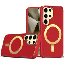For Samsung Galaxy S24 Ultra Case Magnetic Charging Vegan Leather Hybrid Cover
