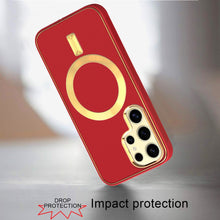 For Samsung Galaxy S24 Ultra Case Magnetic Charging Vegan Leather Hybrid Cover