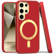 For Samsung Galaxy S24 Ultra Case Magnetic Charging Vegan Leather Hybrid Cover