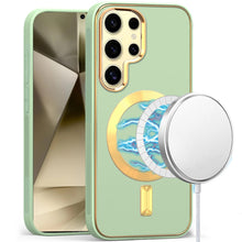 For Samsung Galaxy S24 Ultra Case Magnetic Charging Vegan Leather Hybrid Cover