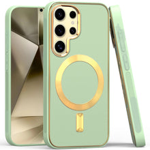 For Samsung Galaxy S24 Ultra Case Magnetic Charging Vegan Leather Hybrid Cover