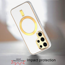 For Samsung Galaxy S24 Case Magnetic Circle Vegan Leather Hybrid Phone Cover