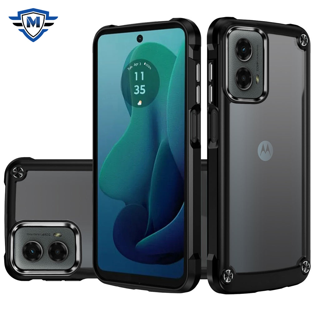 For Moto G 5G (2024) Case w/ Metal Buttons and Raised Camera Lip +Tempered Glass
