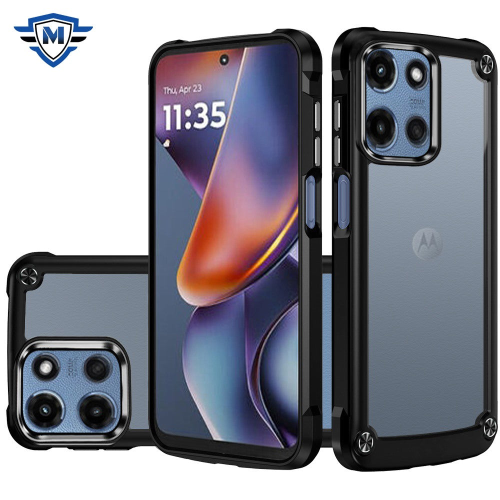 For Moto G 2025 Case with Metal Buttons and Raised Camera Lip + Tempered Glass