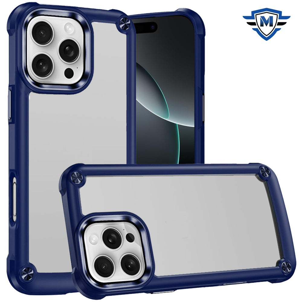 For iPhone 16 Pro 6.3in Case w/ Metal Buttons Raised Camera Lip + Tempered Glass