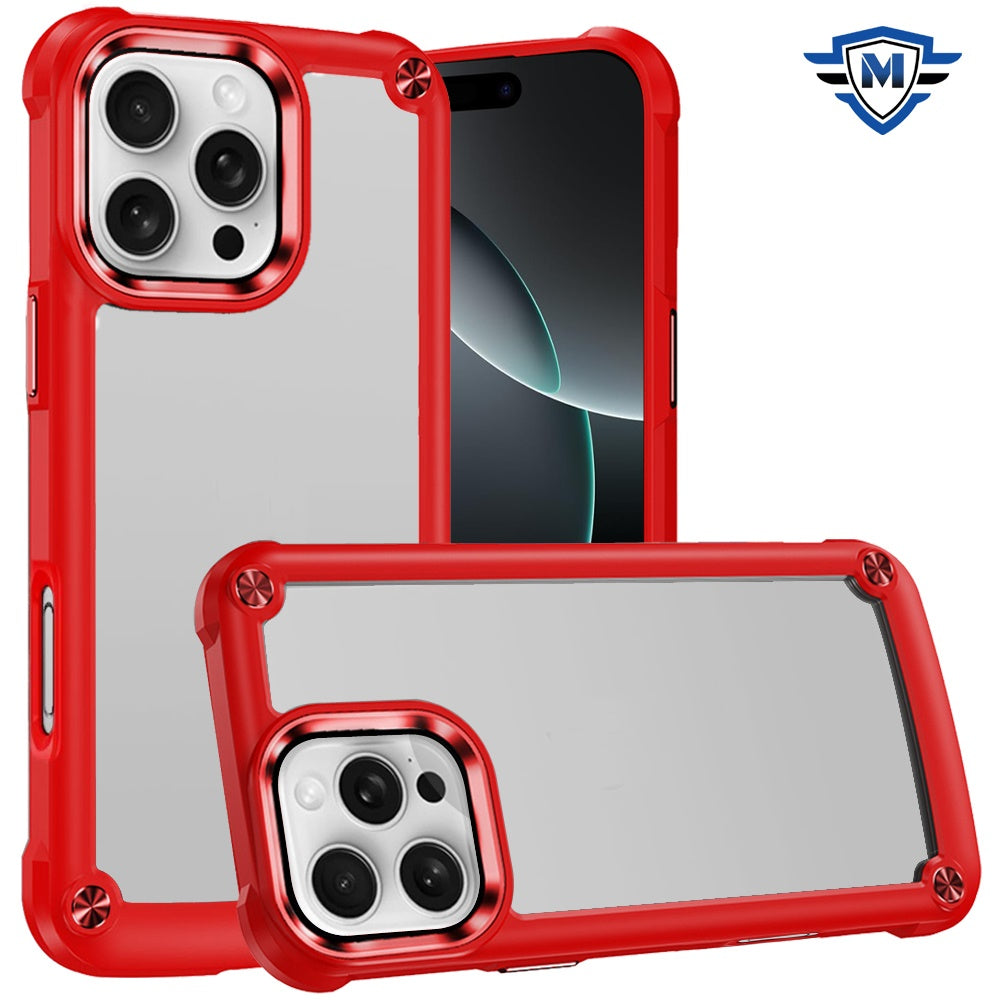For iPhone 16 Pro 6.3in Case w/ Metal Buttons Raised Camera Lip + Tempered Glass