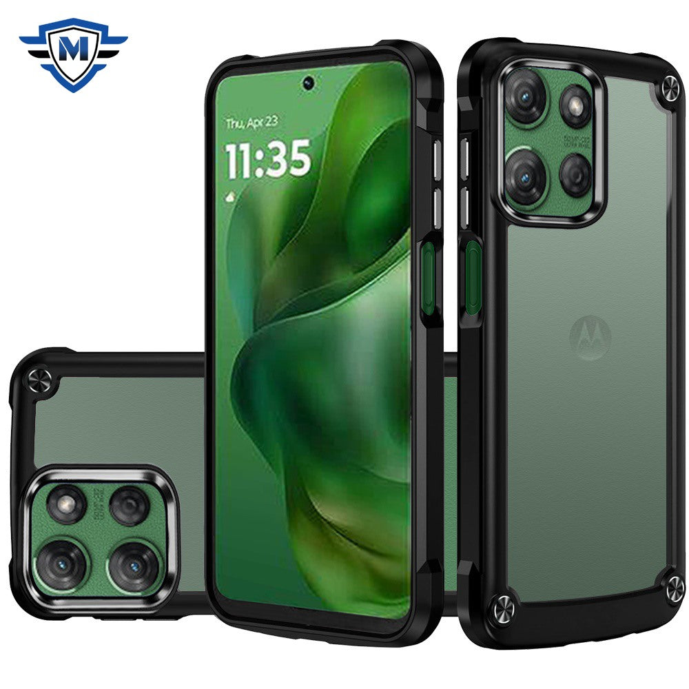 For Moto G Power 2025 Case w/ Metal Buttons Raised Camera Lip + Tempered Glass