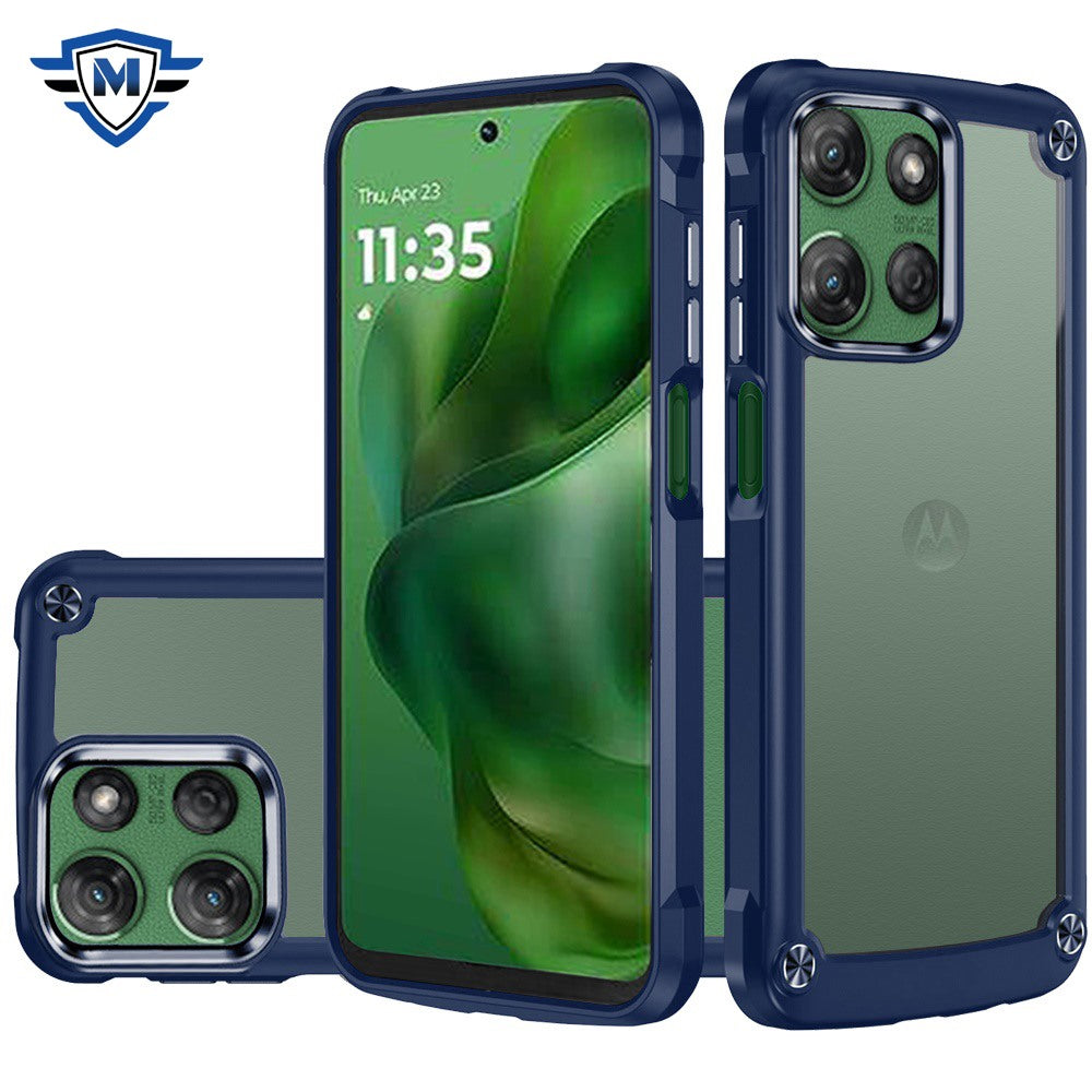 For Moto G Power 2025 Case w/ Metal Buttons Raised Camera Lip + Tempered Glass