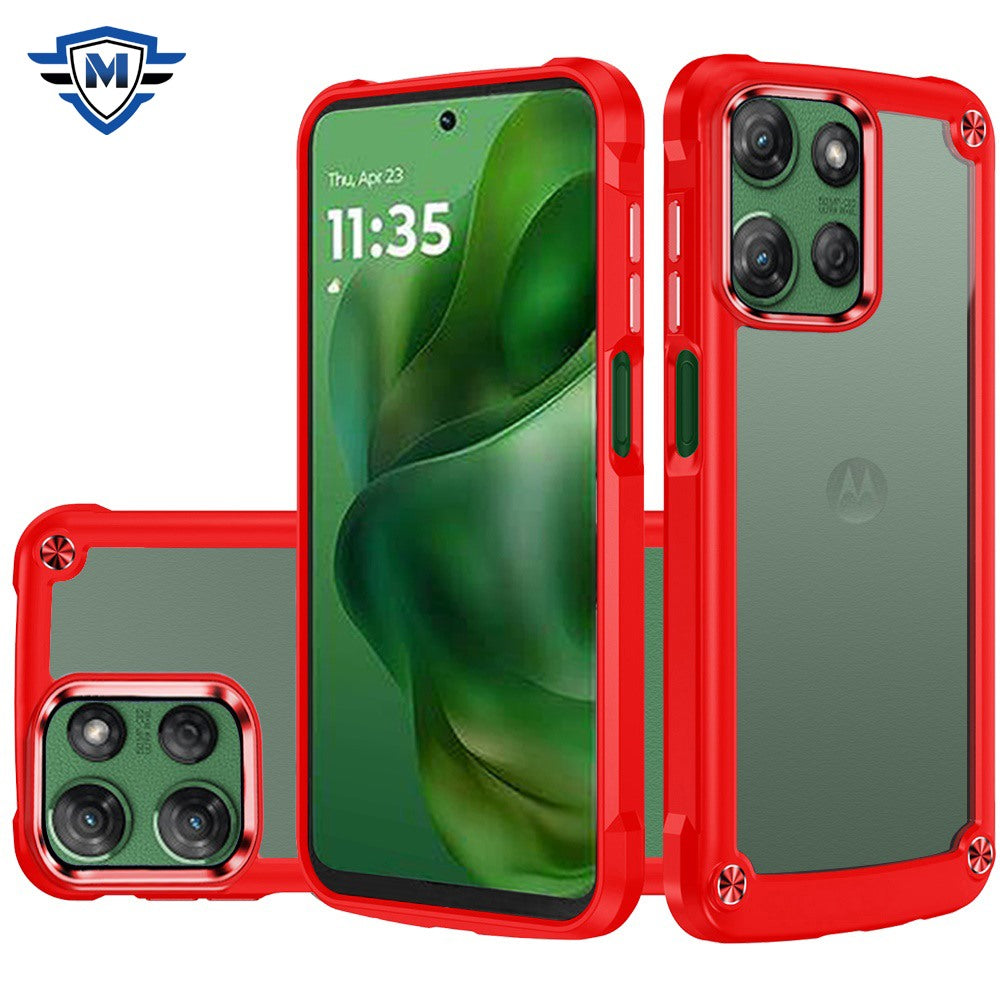 For Moto G Power 2025 Case w/ Metal Buttons Raised Camera Lip + Tempered Glass