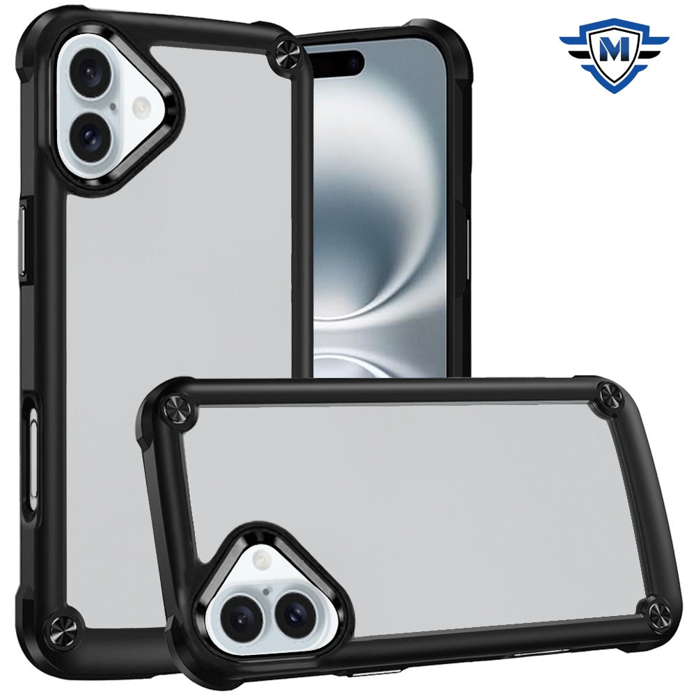 For iPhone 16 Plus 6.7in Case w/ Metal Buttons Raised Camera Lip +Tempered Glass