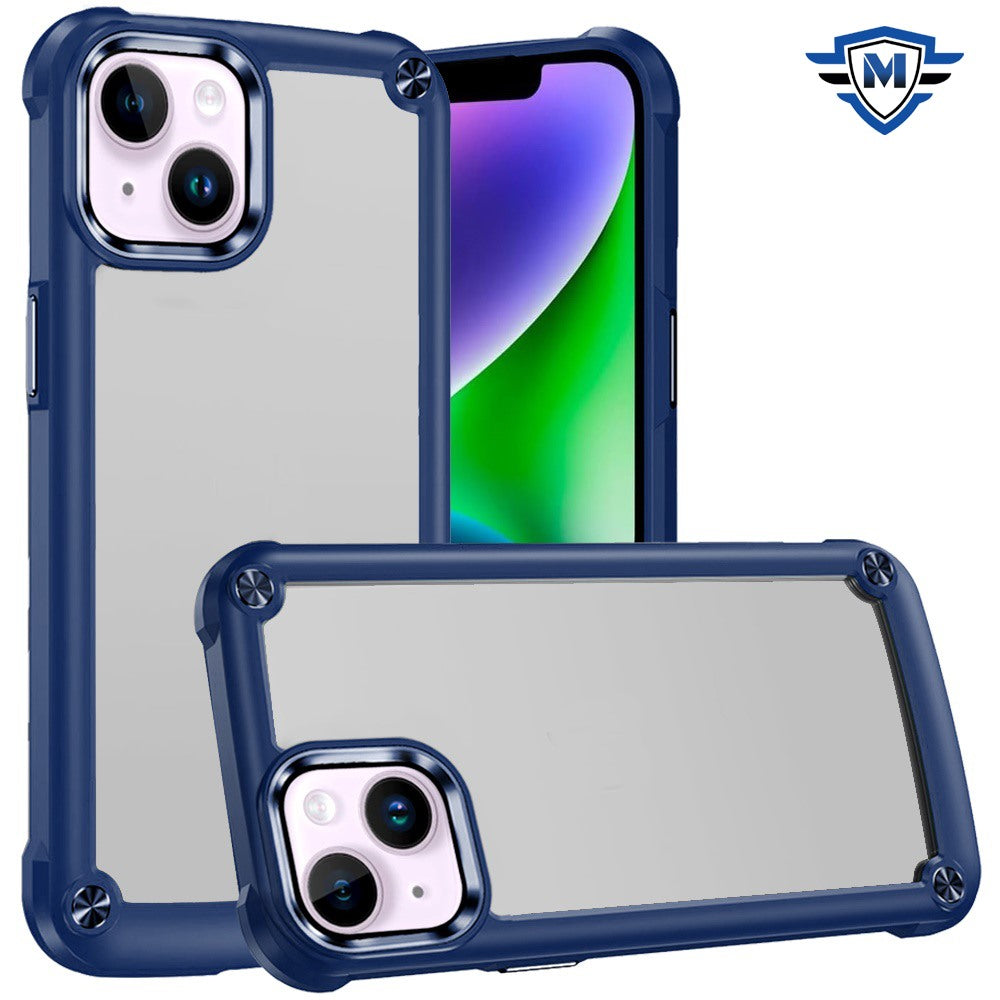 For iPhone 13/14 Case with Metal Buttons and Raised Camera Lip +Tempered Glass