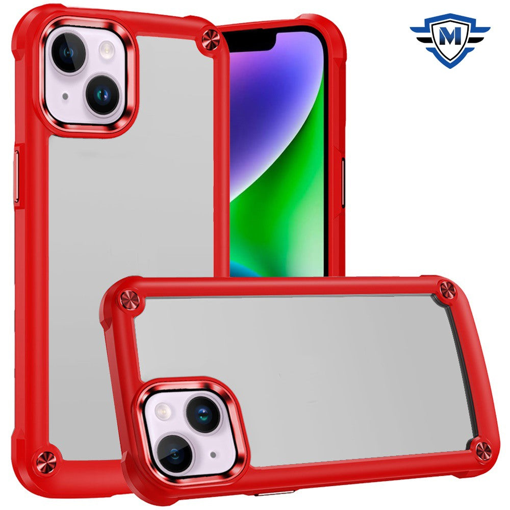 For iPhone 13/14 Case with Metal Buttons and Raised Camera Lip +Tempered Glass