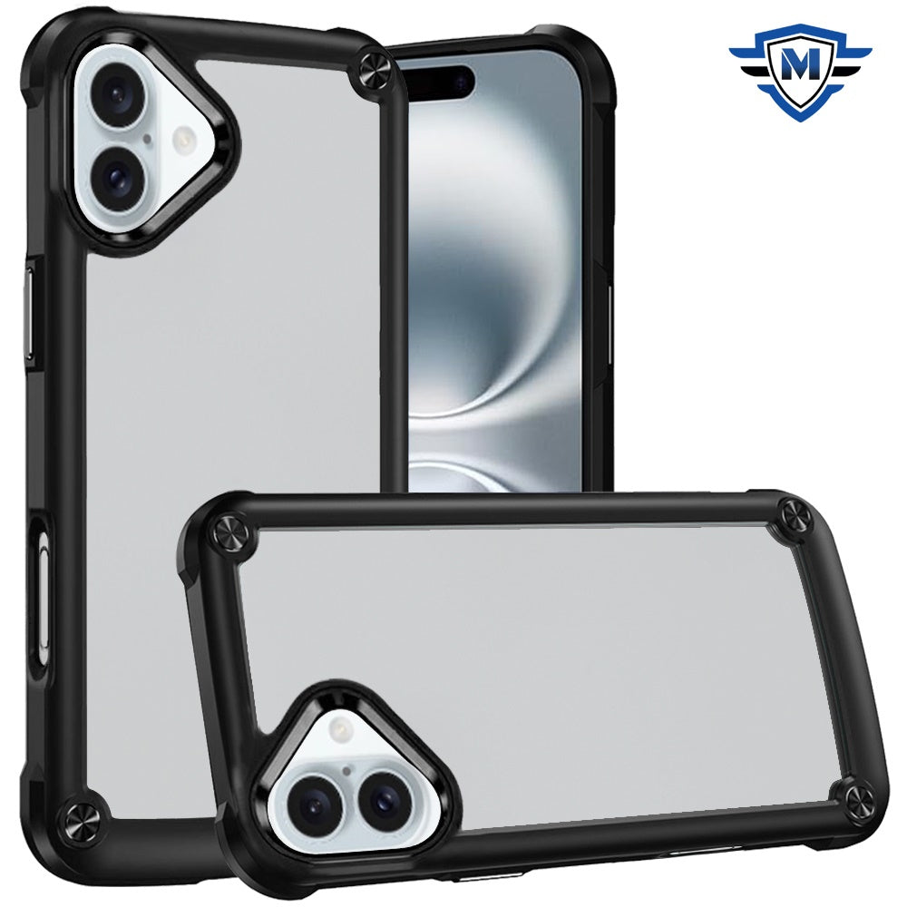 For iPhone 16 6.1inch Case w/ Metal Buttons Raised Camera Lip + Tempered Glass