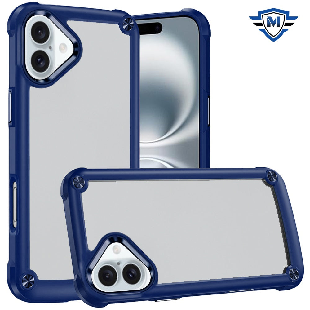 For iPhone 16 6.1inch Case w/ Metal Buttons Raised Camera Lip + Tempered Glass