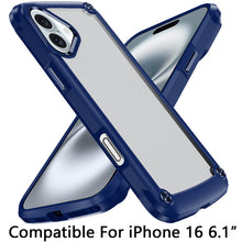 For iPhone 16 6.1inch Case w/ Metal Buttons Raised Camera Lip + Tempered Glass