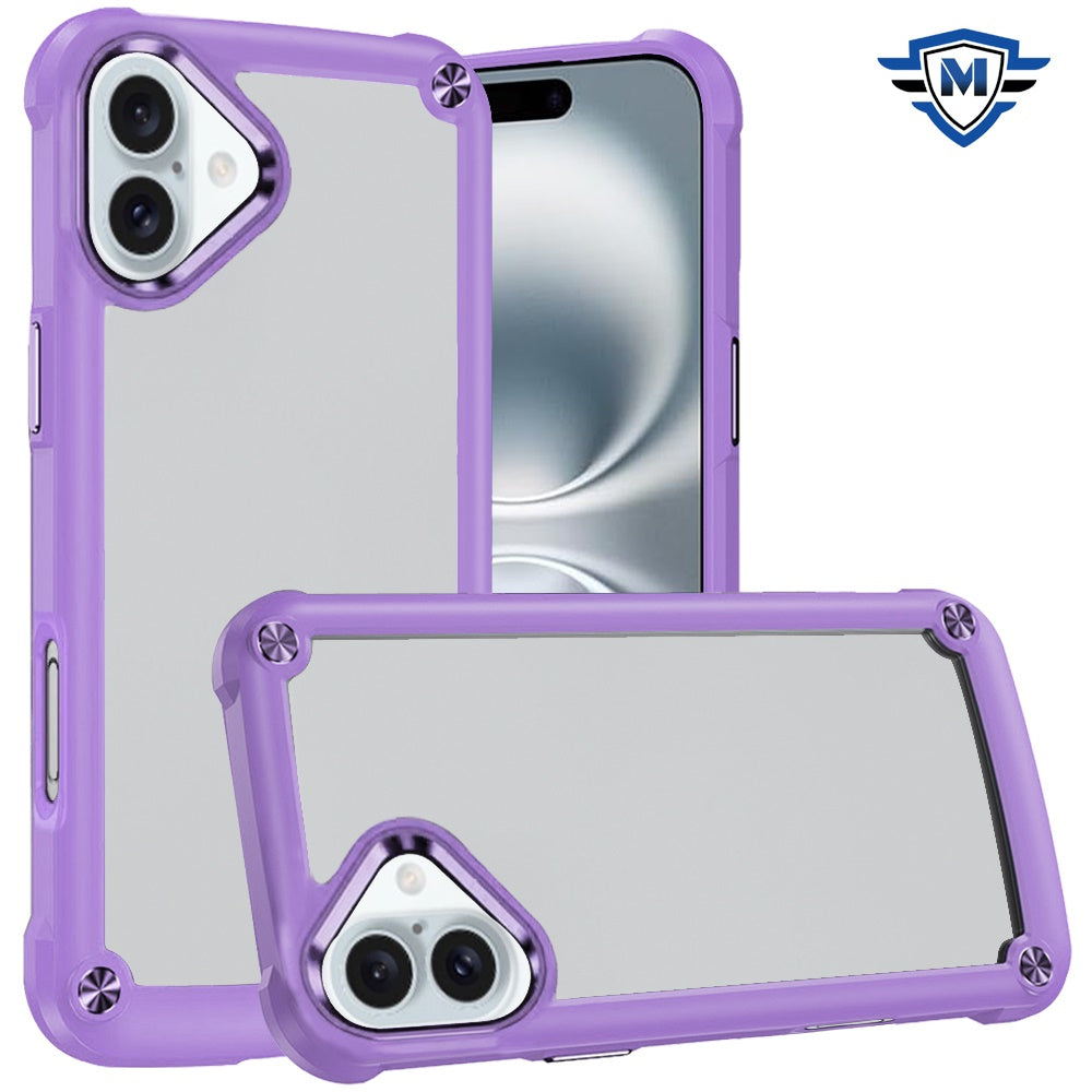 For iPhone 16 6.1inch Case w/ Metal Buttons Raised Camera Lip + Tempered Glass