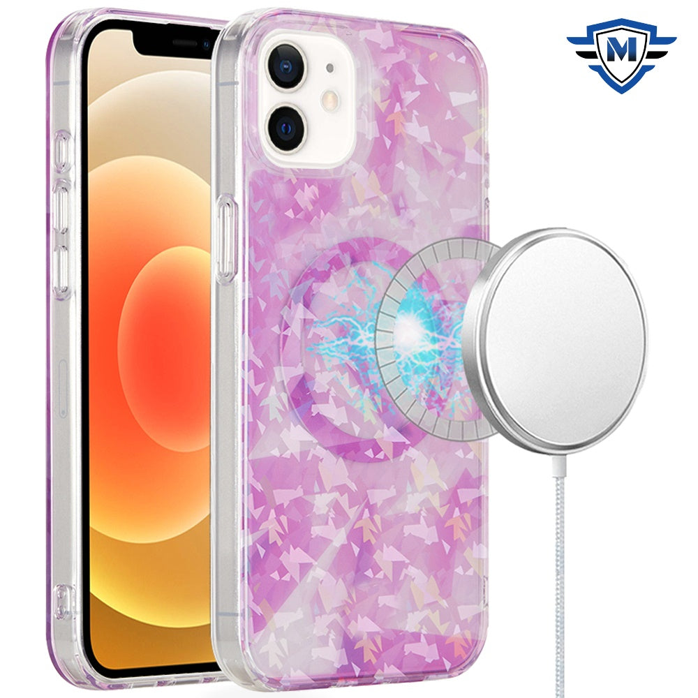 For iPhone 12/12 Pro Case Premium IMD Design w/ Magnetic Circle + Tempered Glass