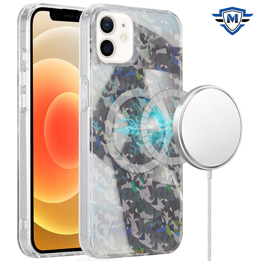 For iPhone 12/12 Pro Case Premium IMD Design w/ Magnetic Circle + Tempered Glass