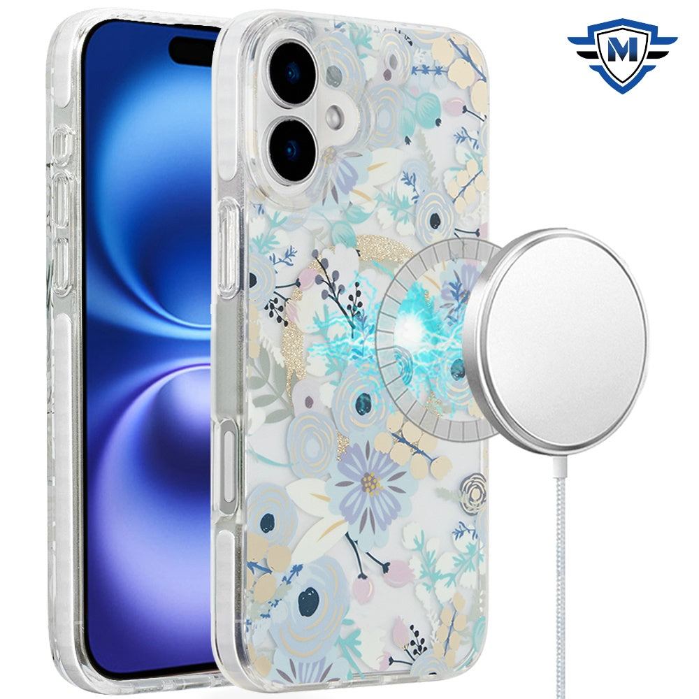 For iPhone 16 6.1inch Case Premium IMD Design w/ Magnetic Circle +Tempered Glass