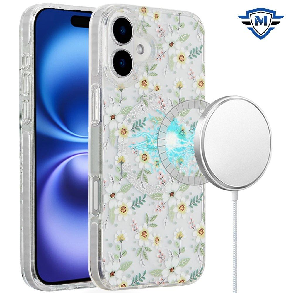 For iPhone 16 6.1inch Case Premium IMD Design w/ Magnetic Circle +Tempered Glass