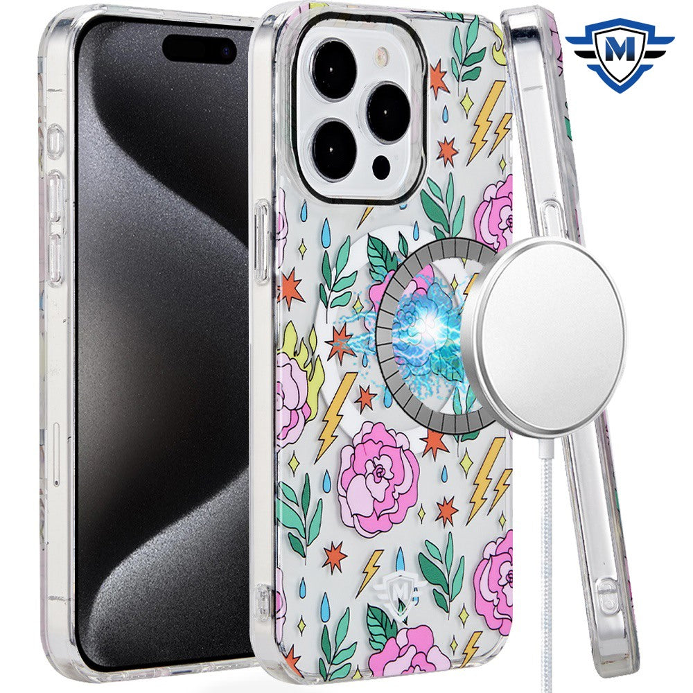 For iPhone 15 Pro Max Case Magnet Circle Premium Print Design + 2 Tempered Glass