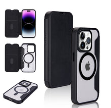 For iPhone 15 Case Vegan Leather Magnetic Circle Flip Folio + 2 Tempered Glass