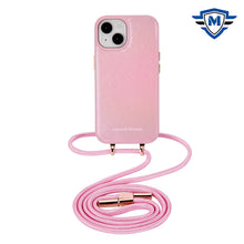 For iPhone 15 Case PU Leather Fashion Neck Lanyard Cover + 2 Tempered Glass