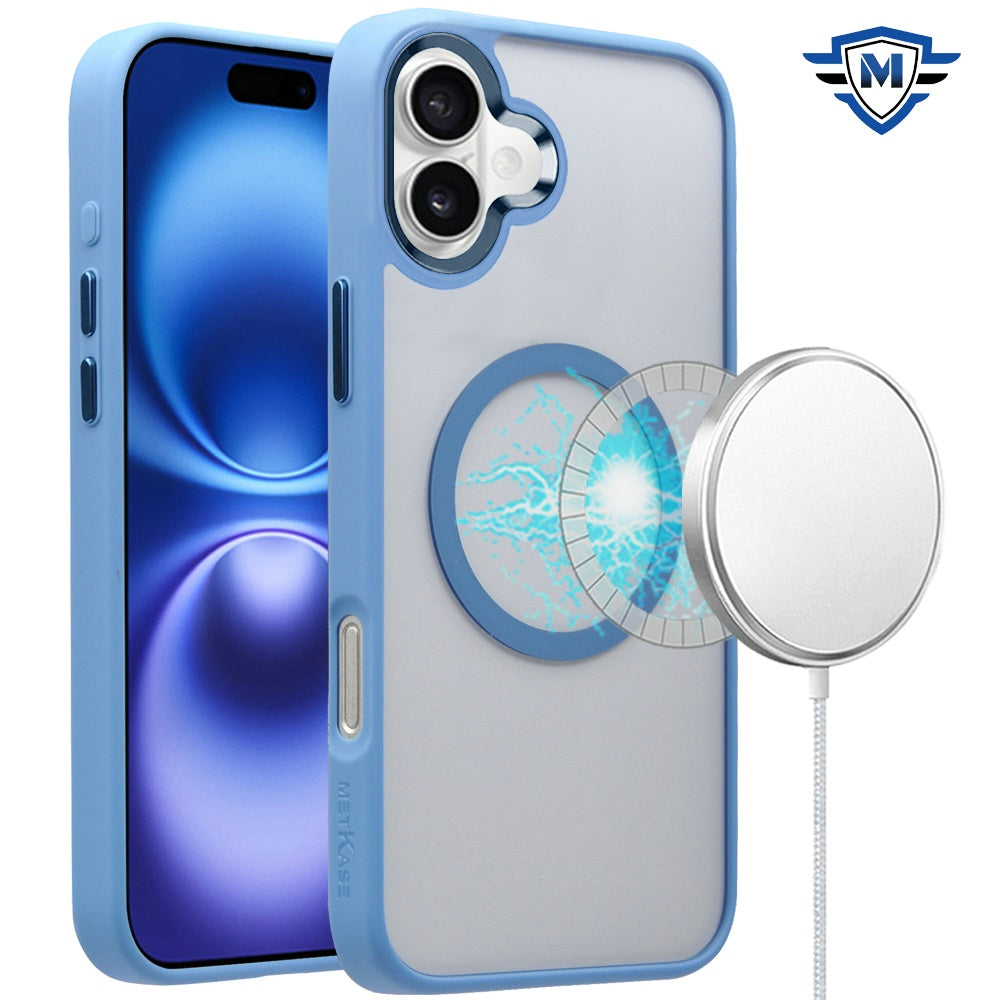 For iPhone 16 6.1inch Case Magnetic Circle Hybrid Colored Trim + Tempered Glass