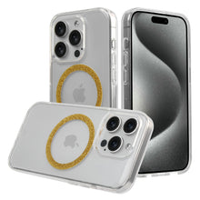 For iPhone 15 Pro Max Case Epoxy and Glitter Magnetic Circle + 2 Tempered Glass