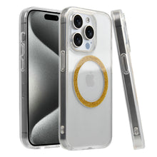 For iPhone 15 Case Epoxy and Glitter Magnetic Circle Cover + 2 Tempered Glass