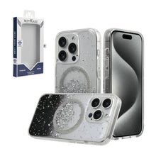 For iPhone 15 PRO Case Fused Glitter Flakes Magnetic Charging + 2 Tempered Glass