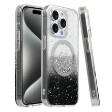 For iPhone 15 PRO Case Fused Glitter Flakes Magnetic Charging + 2 Tempered Glass